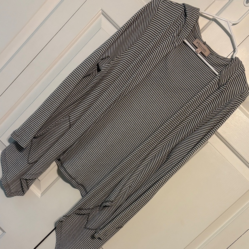 Philosophy Gray and White Striped Top